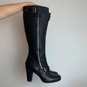 Chloé Vintage Y2K Black Leather Moto Biker Tall Boots